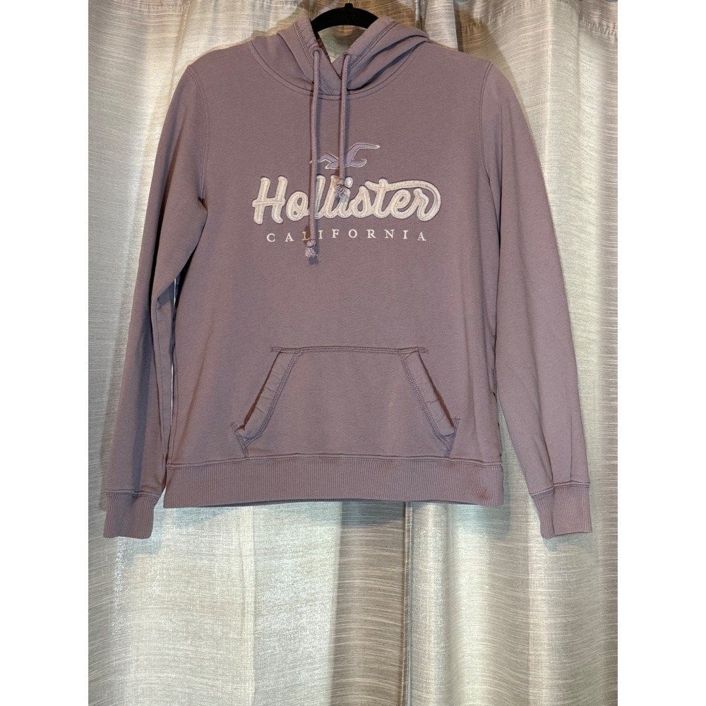 Hollister Lilac Drawstring Hoodie with White Embroidered Logo Bird Sz M EUC